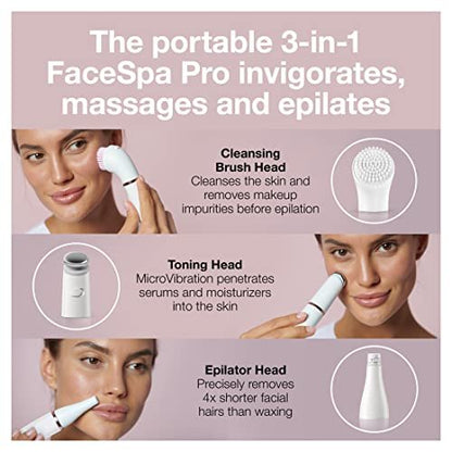 Braun Face Epilator Facespa Pro 911 - 3-in-1 Facial Hair Removal, Cleansing, and Skin Toning Device for Women Avelisse