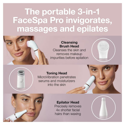 Braun Face Epilator Facespa Pro 911 - 3-in-1 Facial Hair Removal, Cleansing, and Skin Toning Device for Women Avelisse