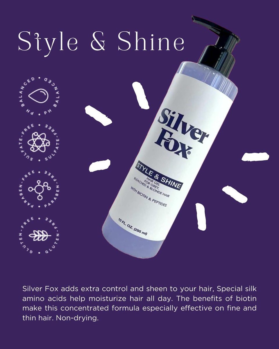 Silver Fox Style & Shine Hair Gel - Firm Hold, High Shine, Gray Hair Formula (1 Fl Oz) Avelisse