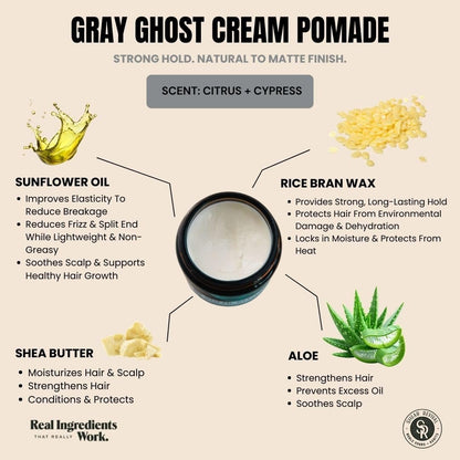 Shear Revival Gray Ghost Cream Pomade - Strong Hold, Natural Matte Finish, Vegan & All Natural - 3.4 oz Avelisse