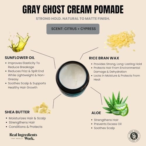 Shear Revival Gray Ghost Cream Pomade - Strong Hold, Natural Matte Finish, Vegan & All Natural - 3.4 oz Avelisse