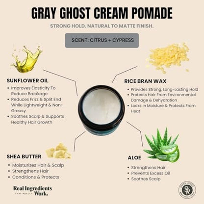 Shear Revival Gray Ghost Cream Pomade - Strong Hold, Natural Matte Finish, Vegan & All Natural - 3.4 oz Avelisse
