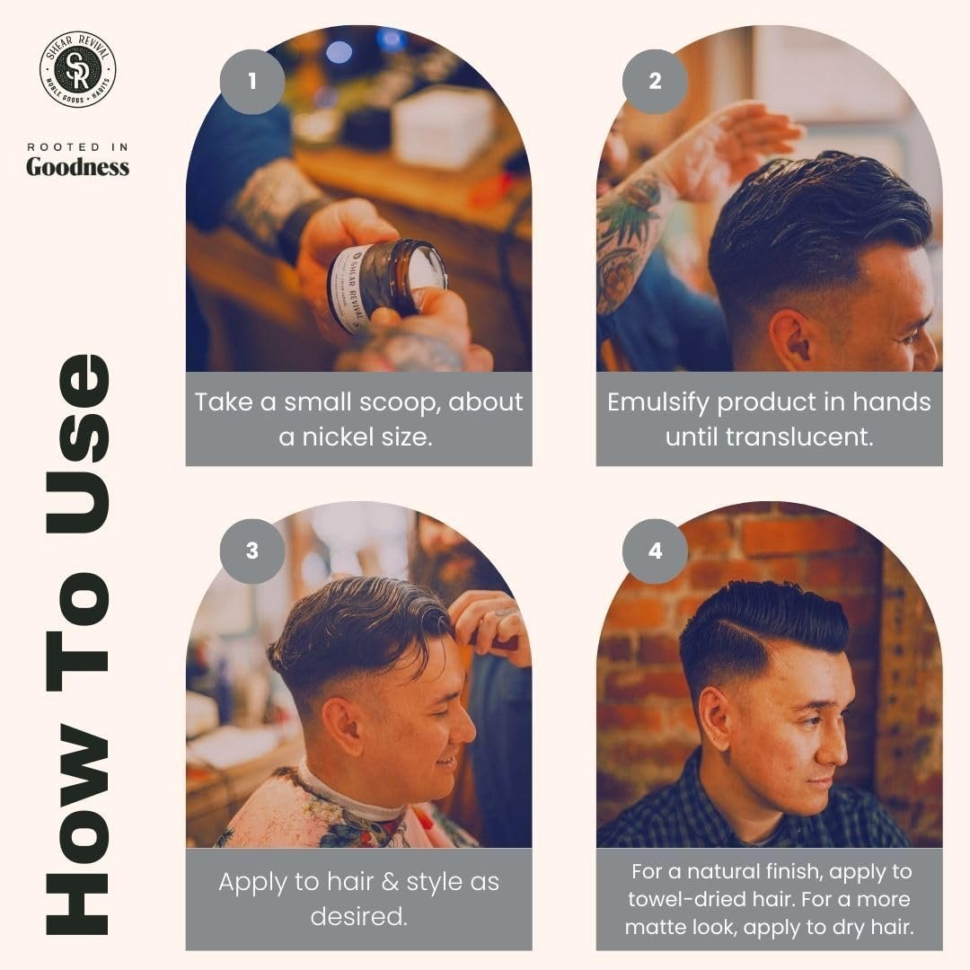 Shear Revival Gray Ghost Cream Pomade - Strong Hold, Natural Matte Finish, Vegan & All Natural - 3.4 oz Avelisse