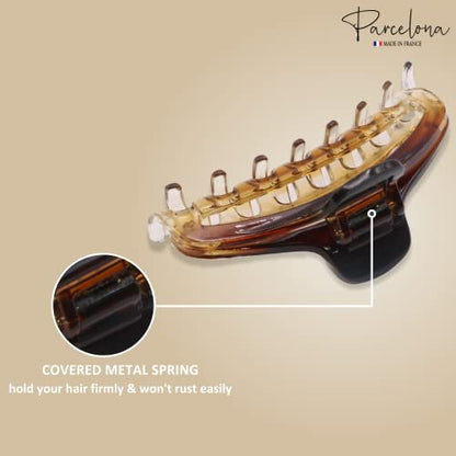 Parcelona French Slim Double Shaded Crystal Clear Tortoise Shell Celluloid Small Hairgrips Claw Clip for Fine Hair - Women & Girls