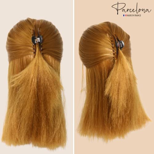 Parcelona French Slim Double Shaded Crystal Clear Tortoise Shell Celluloid Small Hairgrips Claw Clip for Fine Hair - Women & Girls - görsel 14