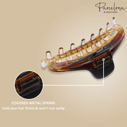 Parcelona French Slim Double Shaded Crystal Clear Tortoise Shell Celluloid Small Hairgrips Claw Clip for Fine Hair - Women & Girls