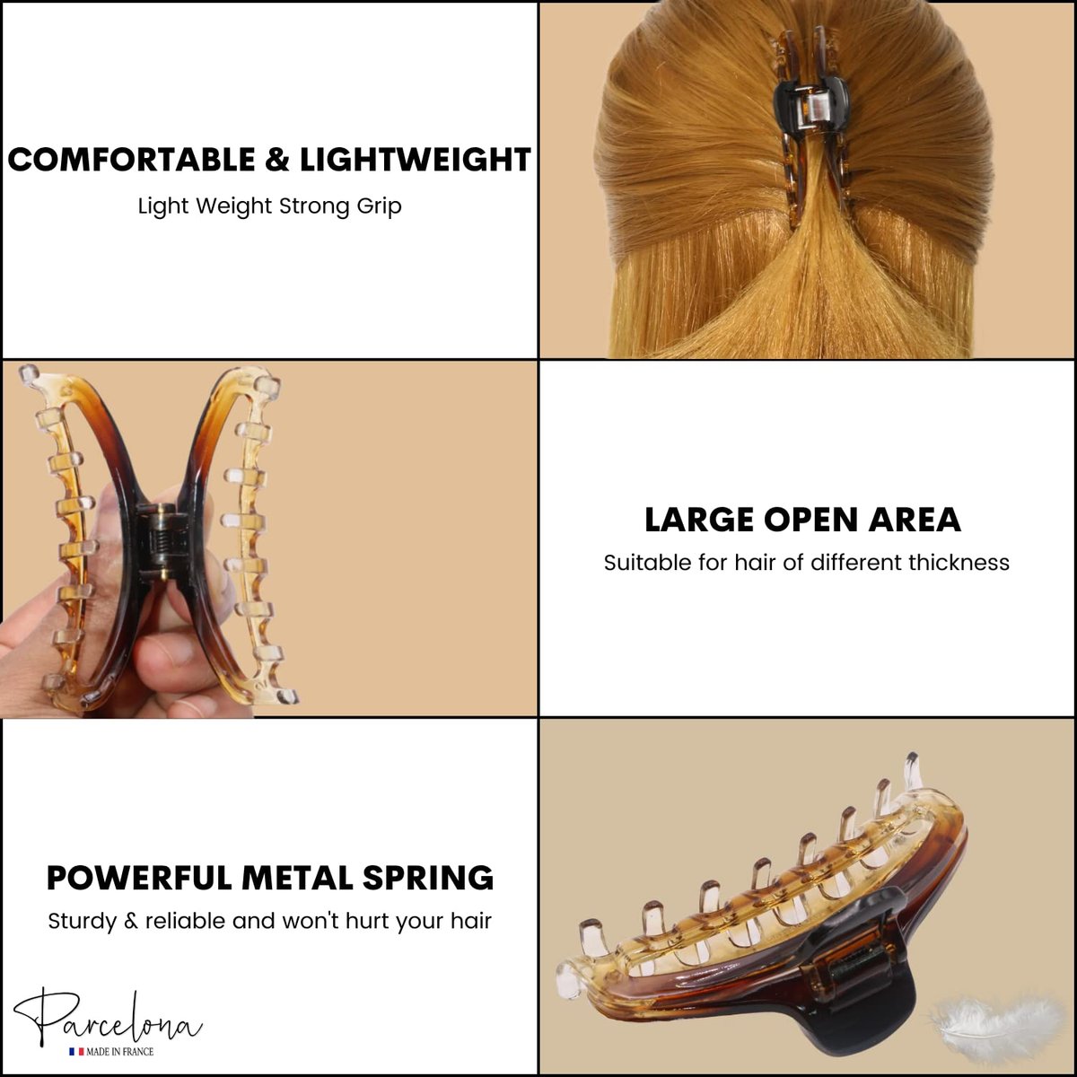 Parcelona French Slim Double Shaded Crystal Clear Tortoise Shell Celluloid Small Hairgrips Claw Clip for Fine Hair - Women & Girls - görsel 7