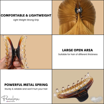 Parcelona French Slim Double Shaded Crystal Clear Tortoise Shell Celluloid Small Hairgrips Claw Clip for Fine Hair - Women & Girls