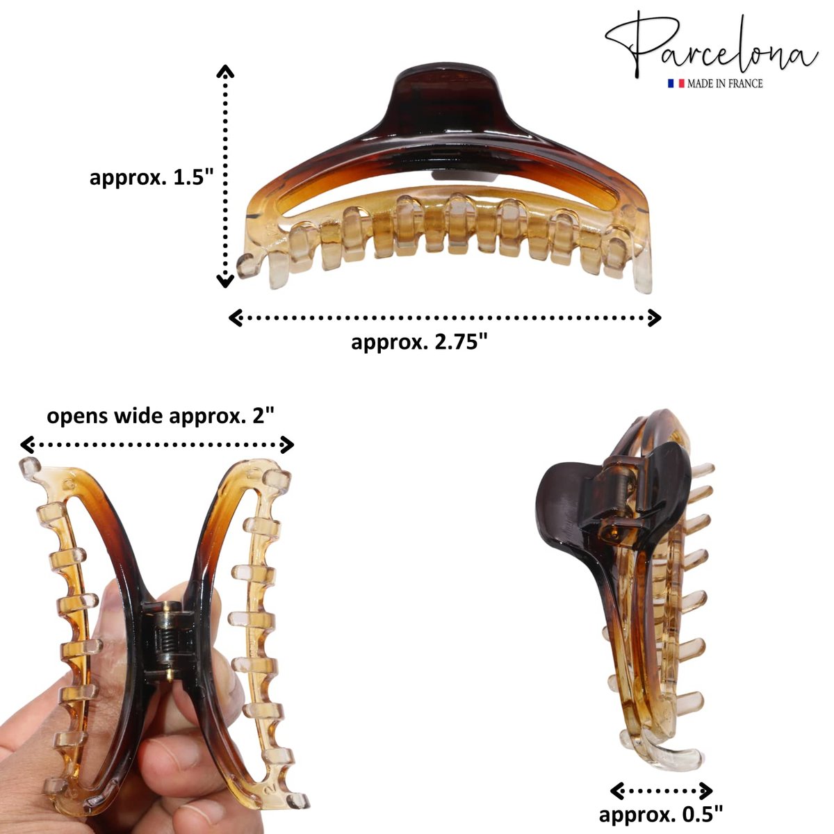 Parcelona French Slim Double Shaded Crystal Clear Tortoise Shell Celluloid Small Hairgrips Claw Clip for Fine Hair - Women & Girls - görsel 11