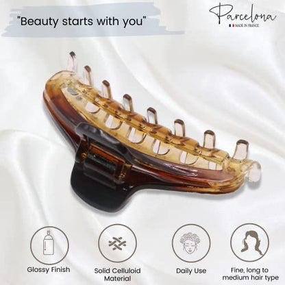 Parcelona French Slim Double Shaded Crystal Clear Tortoise Shell Celluloid Small Hairgrips Claw Clip for Fine Hair - Women & Girls