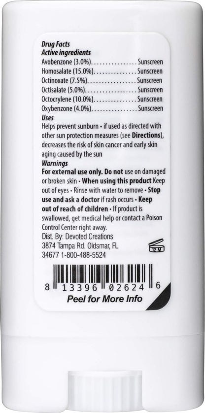 Devoted Creations Tattoo Fade Protection Stick SPF 50+ – Water Resistant, Non-Greasy with Shea Butter (0.49 oz)