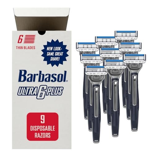 Barbasol Ultra 6 Plus Value Pack: Premium 6-Blade Disposable Razors with Close Shave Technology (3 Packs, 9 Total Razors) Avelisse