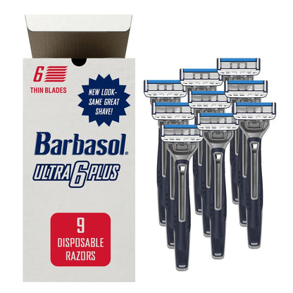 Barbasol Ultra 6 Plus Value Pack: Premium 6-Blade Disposable Razors with Close Shave Technology (3 Packs, 9 Total Razors) Avelisse
