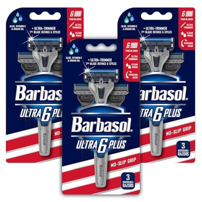 Barbasol Ultra 6 Plus Value Pack: Premium 6-Blade Disposable Razors with Close Shave Technology (3 Packs, 9 Total Razors) Avelisse
