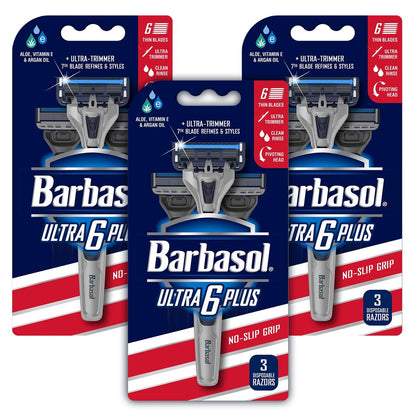 Barbasol Ultra 6 Plus Value Pack: Premium 6-Blade Disposable Razors with Close Shave Technology (3 Packs, 9 Total Razors) Avelisse
