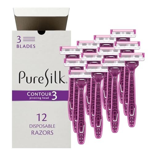 Pure Silk Contour 3 Disposable Razors for Women – 3-Blade Premium Razor Value Pack with Pivoting Head, Dual Moisture Bars Infused with Aloe, Vitamin E, Argan Oil – 3 Packs (9 Total Razors) Avelisse