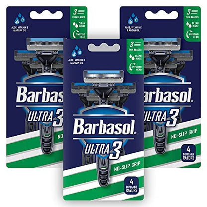 Barbasol Ultra 3 Disposable Razors Value Pack – 12 Premium 3-Blade Razors with Pivoting Head and Close Shave Technology Avelisse