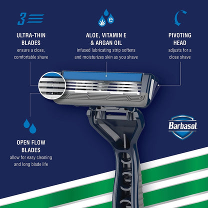 Barbasol Ultra 3 Disposable Razors Value Pack – 12 Premium 3-Blade Razors with Pivoting Head and Close Shave Technology Avelisse