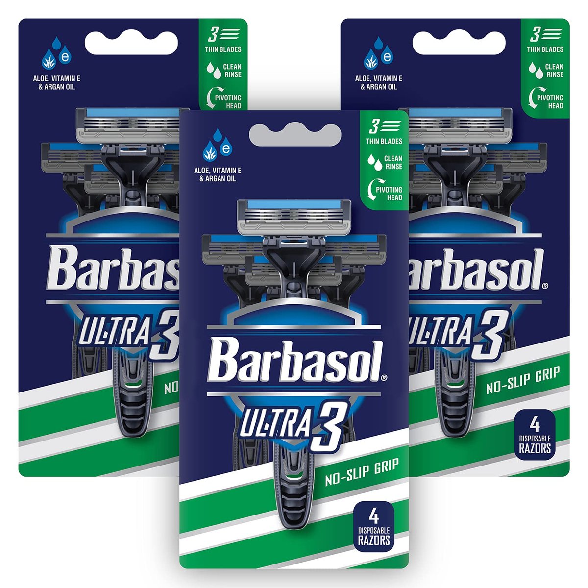 Barbasol Ultra 3 Disposable Razors Value Pack – 12 Premium 3-Blade Razors with Pivoting Head and Close Shave Technology Avelisse