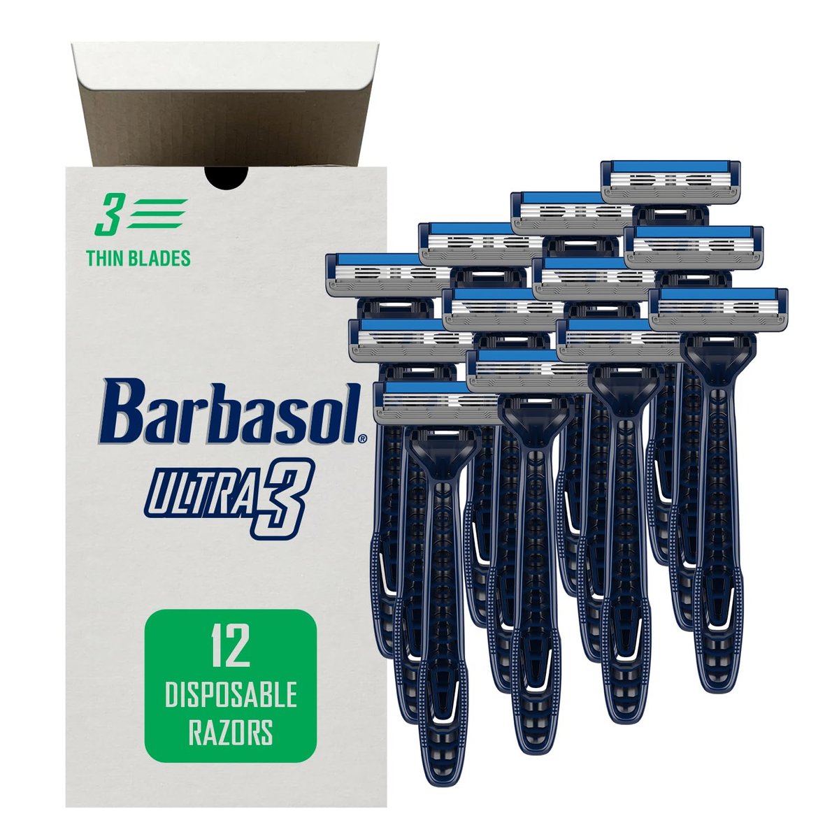 Barbasol Ultra 3 Disposable Razors Value Pack – 12 Premium 3-Blade Razors with Pivoting Head and Close Shave Technology Avelisse