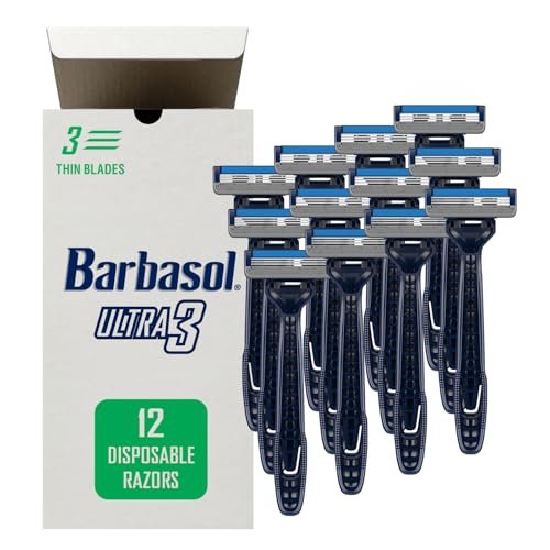 Barbasol Ultra 3 Disposable Razors Value Pack – 12 Premium 3-Blade Razors with Pivoting Head and Close Shave Technology Avelisse