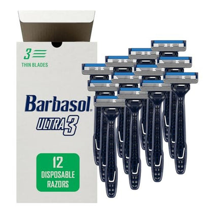 Barbasol Ultra 3 Disposable Razors Value Pack – 12 Premium 3-Blade Razors with Pivoting Head and Close Shave Technology Avelisse