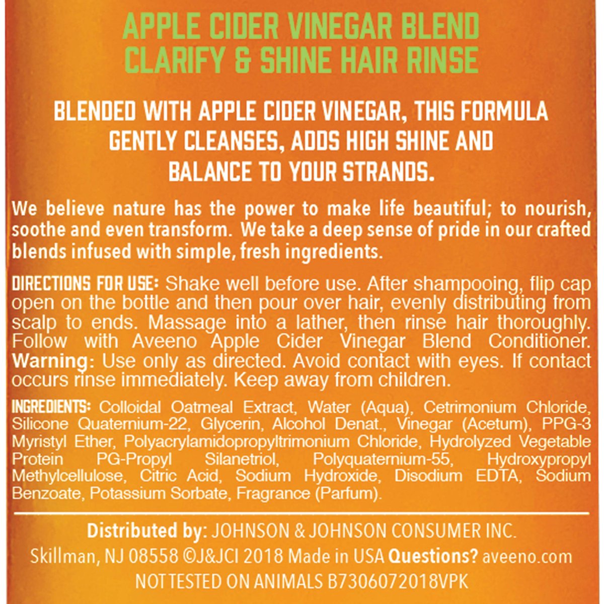 Aveeno Apple Cider Vinegar Clarifying In-Shower Rinse for Balanced, Shiny Hair - Sulfate-Free, pH-Balancing Treatment for Oily or Dull Hair, Paraben & Dye-Free, 6.8 Fl Oz - görsel 6