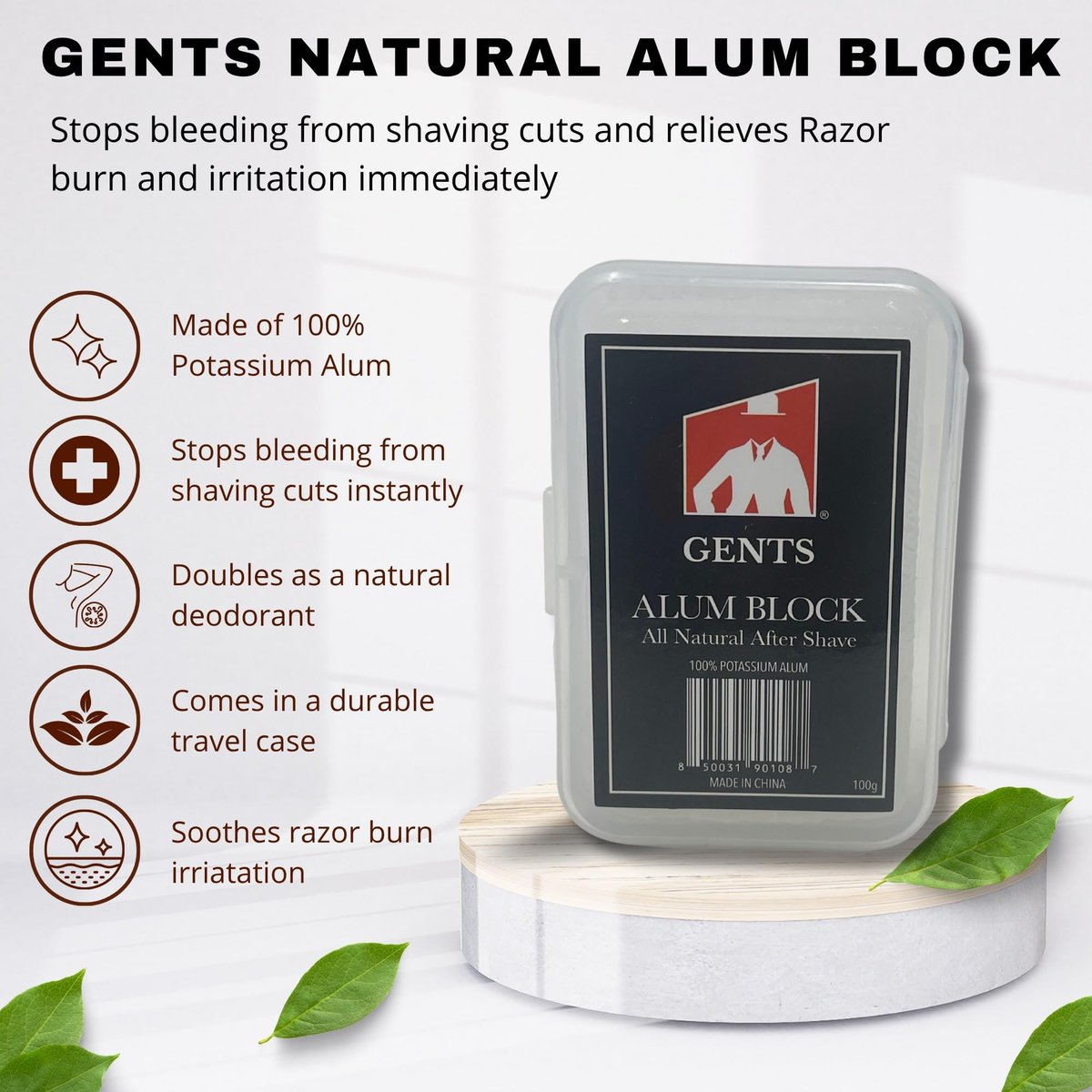 Gents Alum Block in Plastic Case – Upgrade Your Shave with Soothing Aftershave Solution for Razor Burn Relief, Travel-Friendly Durable Plastic Case, 3.5 Ounces (Pack of 3) - görsel 5