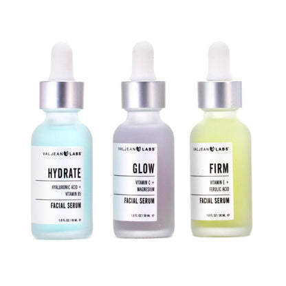 Valjean Labs Facial Serum Combo Pack: Hydrate, Glow & Firm | 3 x 1 oz Paraben-Free Serums