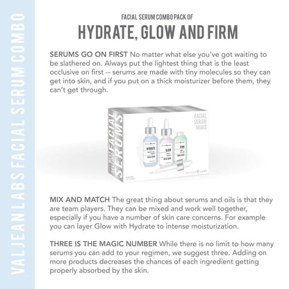 Valjean Labs Facial Serum Combo Pack: Hydrate, Glow & Firm | 3 x 1 oz Paraben-Free Serums