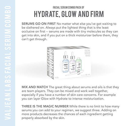 Valjean Labs Facial Serum Combo Pack: Hydrate, Glow & Firm | 3 x 1 oz Paraben-Free Serums