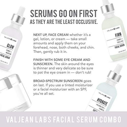 Valjean Labs Facial Serum Combo Pack: Hydrate, Glow & Firm | 3 x 1 oz Paraben-Free Serums