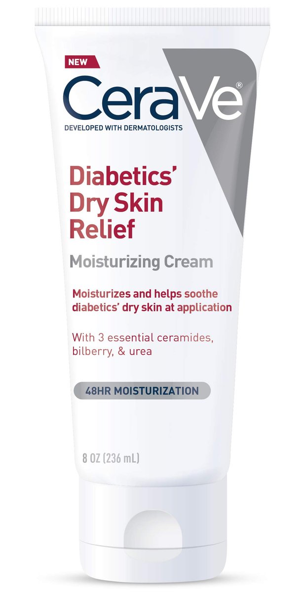 CeraVe Moisturizing Cream for Diabetics’ Dry Skin – Urea Cream with Bilberry for Face and Body, Fragrance Free & Paraben Free, 8 oz - görsel 1
