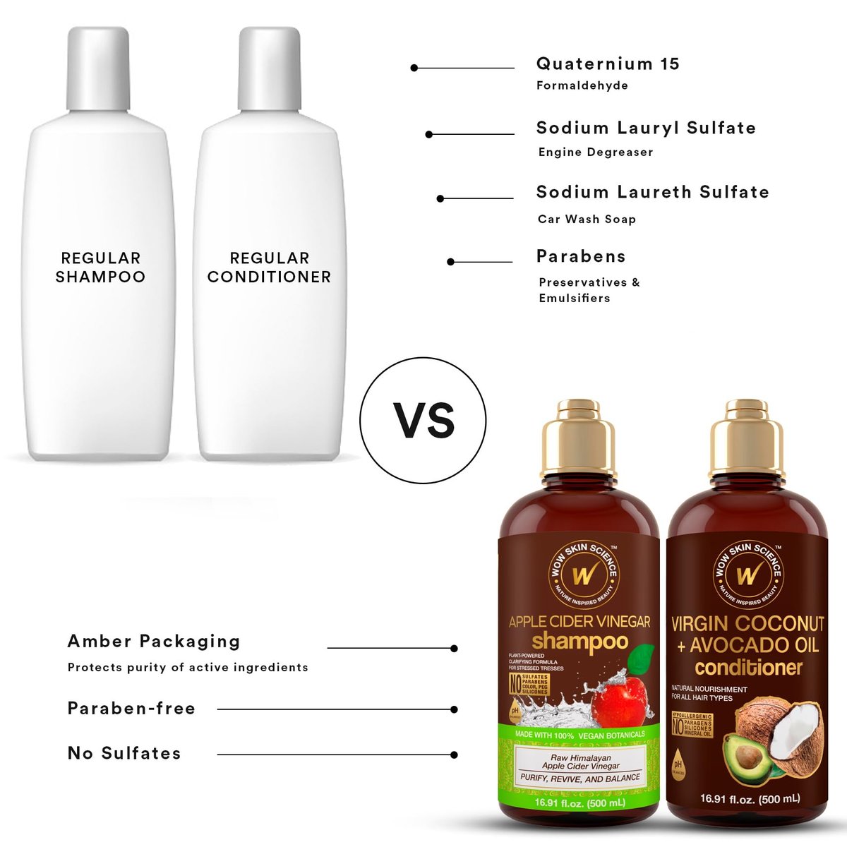 WOW Skin Science Apple Cider Vinegar Shampoo & Coconut + Avocado Oil Conditioner Duo – 16.9 oz Each - görsel 11