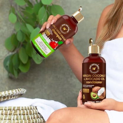 WOW Skin Science Apple Cider Vinegar Shampoo & Coconut + Avocado Oil Conditioner Duo – 16.9 oz Each