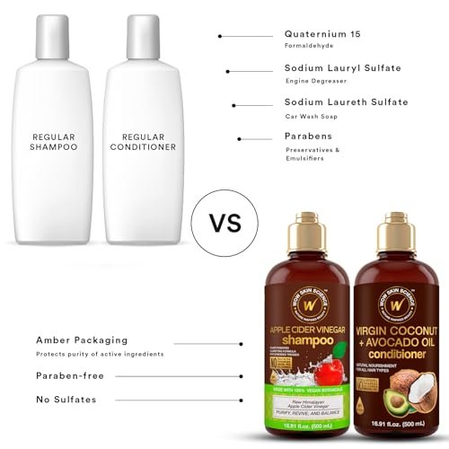 WOW Skin Science Apple Cider Vinegar Shampoo & Coconut + Avocado Oil Conditioner Duo – 16.9 oz Each - görsel 12