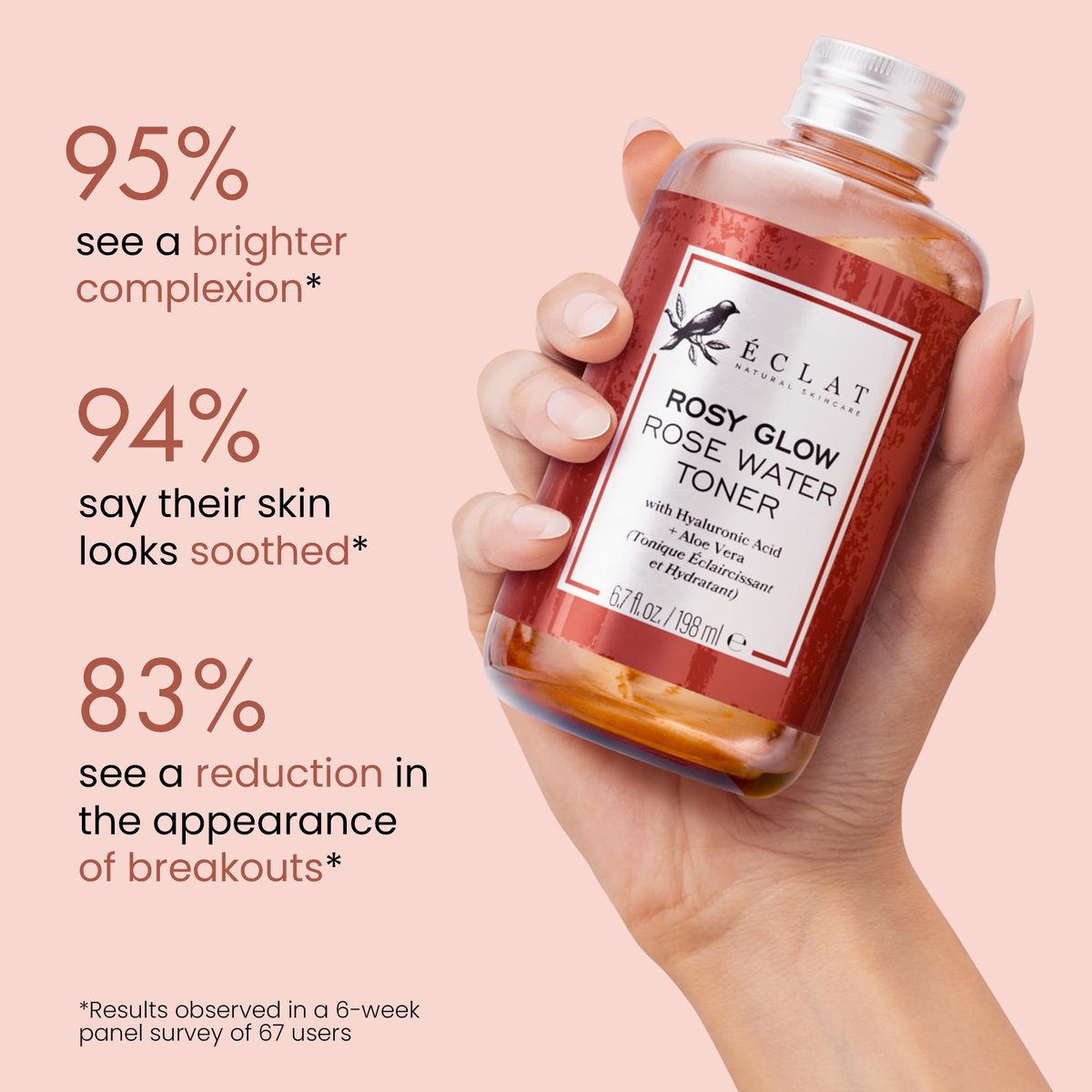 Eclat Skincare Rose Water Toner – Hydrating Facial Toner with Hyaluronic Acid & Aloe Vera, Alcohol-Free, Soothing & Calming - görsel 10