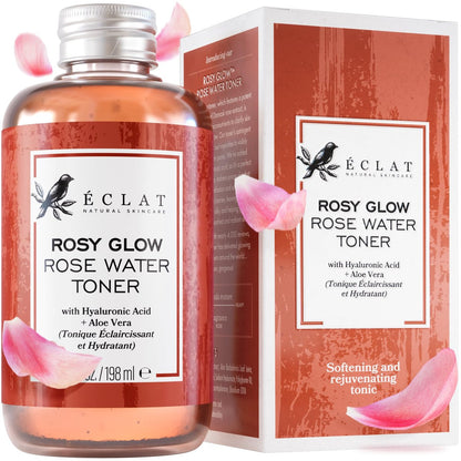 Eclat Skincare Rose Water Toner – Hydrating Facial Toner with Hyaluronic Acid & Aloe Vera, Alcohol-Free, Soothing & Calming