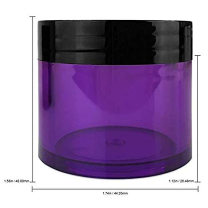 Beauticom 12 Piece 1 oz. Acrylic Round Clear Jars with Flat Top Lids - Purple Base with Black Lid