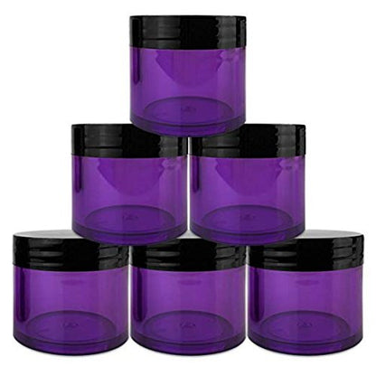 Beauticom 12 Piece 1 oz. Acrylic Round Clear Jars with Flat Top Lids - Purple Base with Black Lid