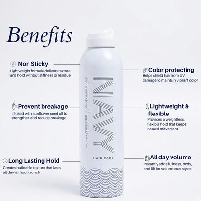 NAVY HAIR CARE Dry Texture Spray - Volumizing Hair Spray for Thin, Flat & Fine Hair - Flexible Hold for Soft, Touchable Beach Waves - Adds Shine - Cruelty-Free - 7 oz Avelisse
