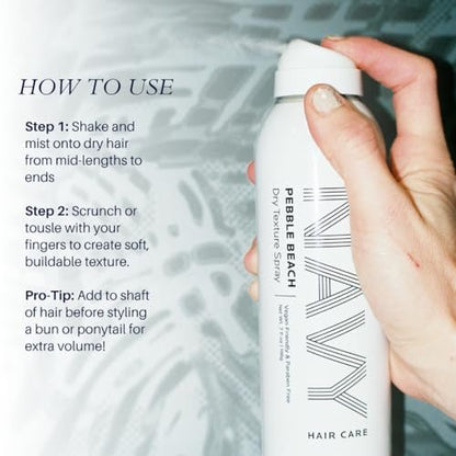 NAVY HAIR CARE Dry Texture Spray - Volumizing Hair Spray for Thin, Flat & Fine Hair - Flexible Hold for Soft, Touchable Beach Waves - Adds Shine - Cruelty-Free - 7 oz Avelisse
