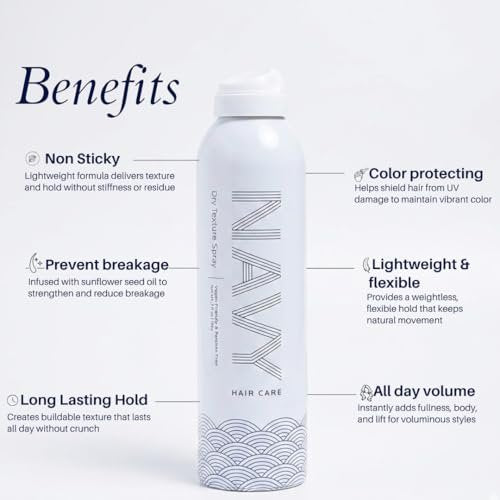 NAVY HAIR CARE Dry Texture Spray - Volumizing Hair Spray for Thin, Flat & Fine Hair - Flexible Hold for Soft, Touchable Beach Waves - Adds Shine - Cruelty-Free - 7 oz Avelisse