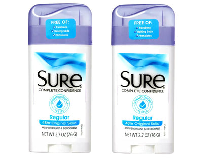 Sure Original Solid Antiperspirant & Deodorant, Regular Scent, 2.7 Oz Twin Pack (Pack of 2)