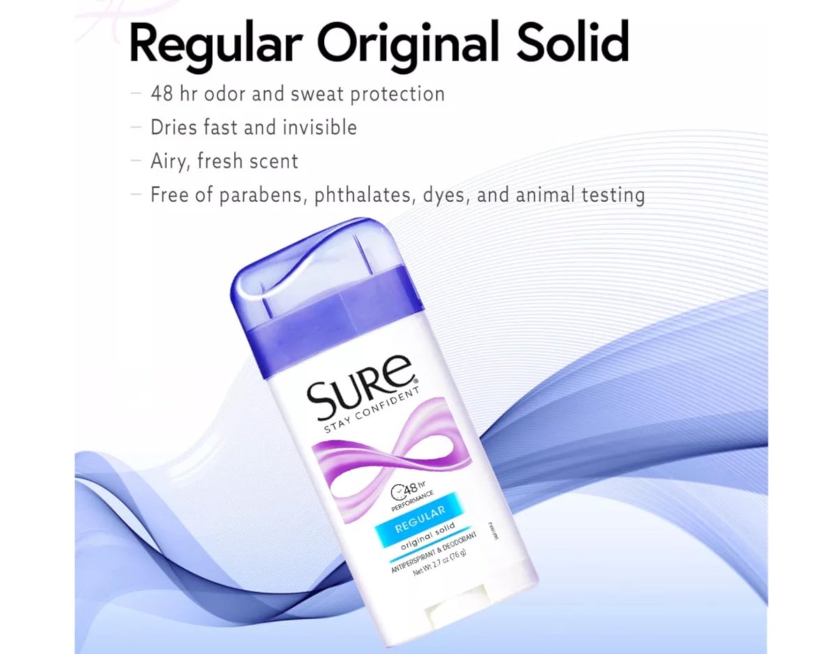 Sure Original Solid Antiperspirant & Deodorant, Regular Scent, 2.7 Oz Twin Pack (Pack of 2) - görsel 9