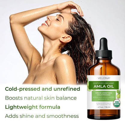 velona Amla Oil USDA Certified Organic - 4 Fl Oz | 100% Pure and Natural Carrier Oil | Extra Virgin, Unrefined, Cold Pressed