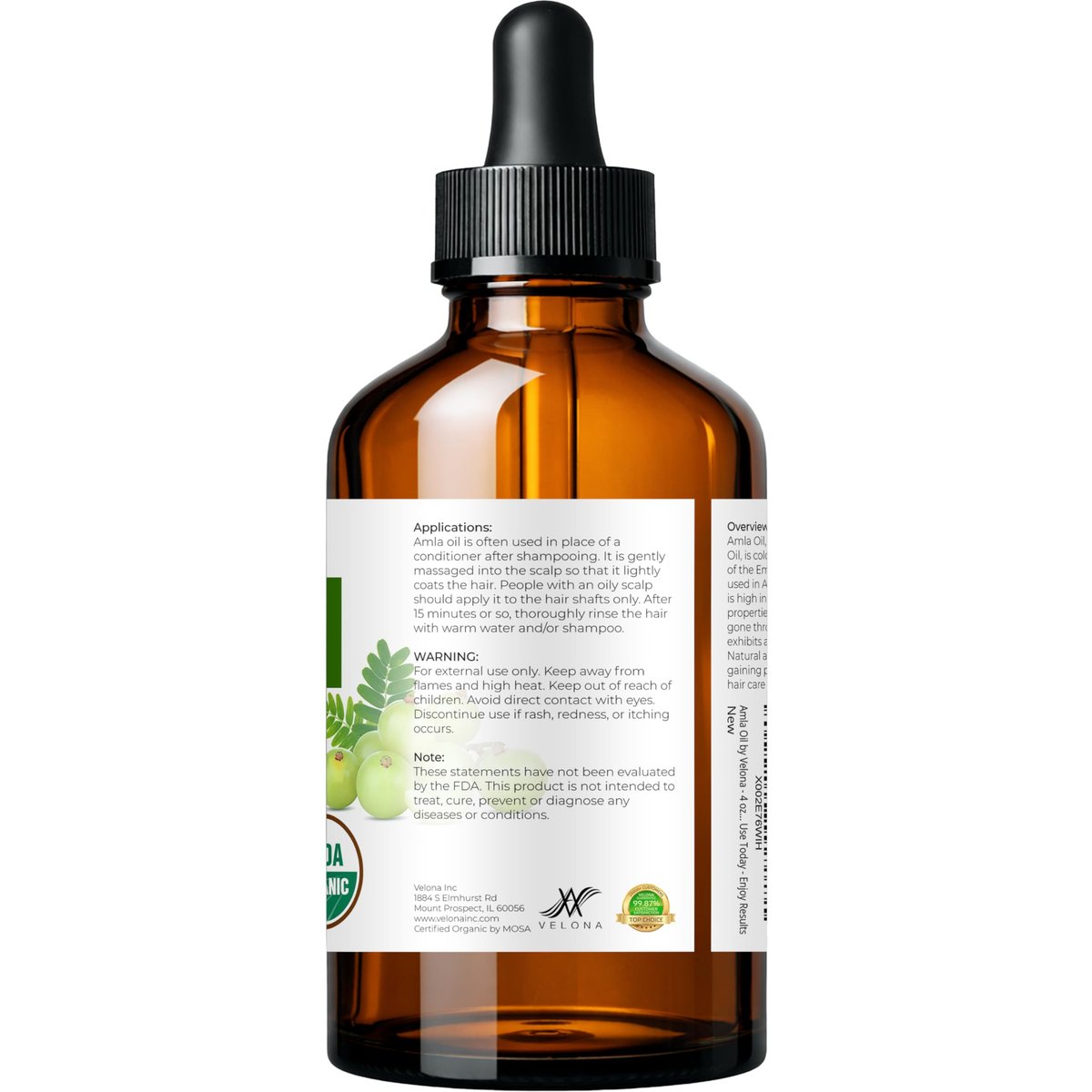 velona Amla Oil USDA Certified Organic - 4 Fl Oz | 100% Pure and Natural Carrier Oil | Extra Virgin, Unrefined, Cold Pressed - görsel 7