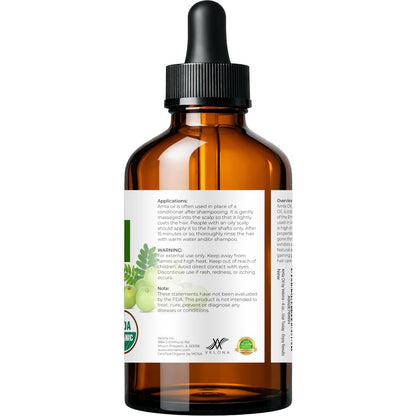 velona Amla Oil USDA Certified Organic - 4 Fl Oz | 100% Pure and Natural Carrier Oil | Extra Virgin, Unrefined, Cold Pressed