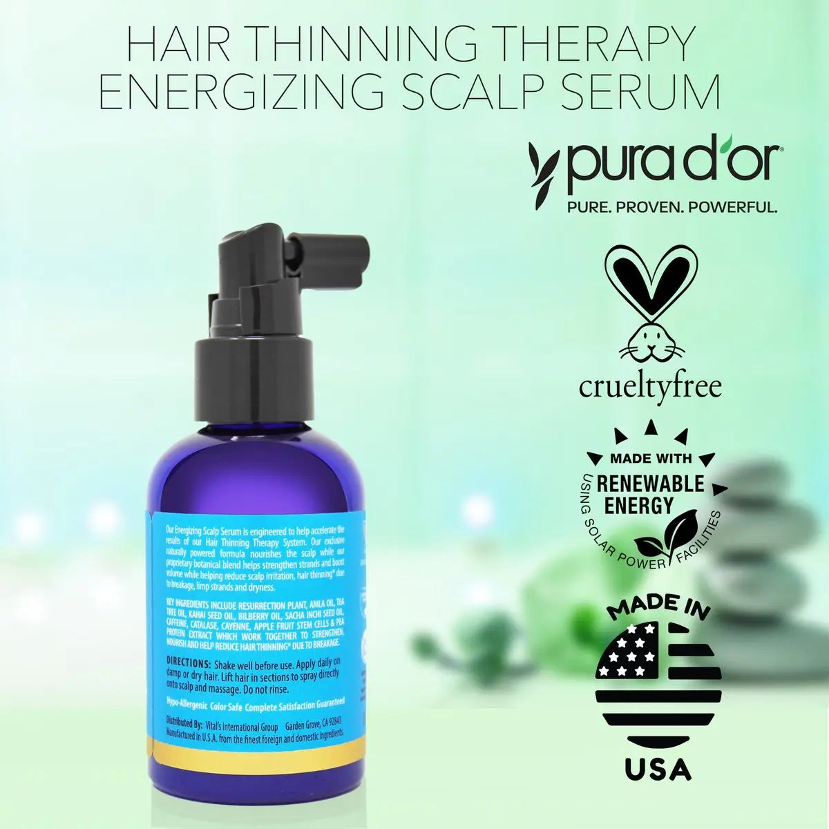 PURA D'OR Hair Thinning Therapy Energizing Scalp Serum – Copper Tripeptide, Biotin, Caffeine, Plant Stem Cell, for All Hair Types, Men & Women (4 oz) Avelisse