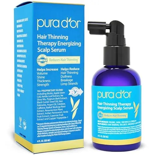 PURA D'OR Hair Thinning Therapy Energizing Scalp Serum – Copper Tripeptide, Biotin, Caffeine, Plant Stem Cell, for All Hair Types, Men & Women (4 oz) Avelisse